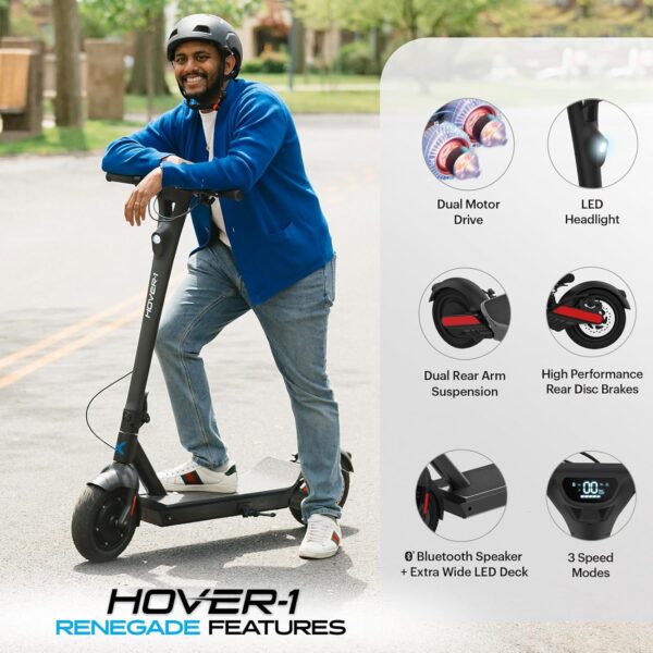 Hover-1 Renegade Electric Scooter, 18MPH, 33 Mile Range, Dual 450W Motors, 7HR Charge, LCD Display, 10 Inch High-Grip Tires, 264LB Max Weight Commuter Scooter for Adults and Teens. - Image 4